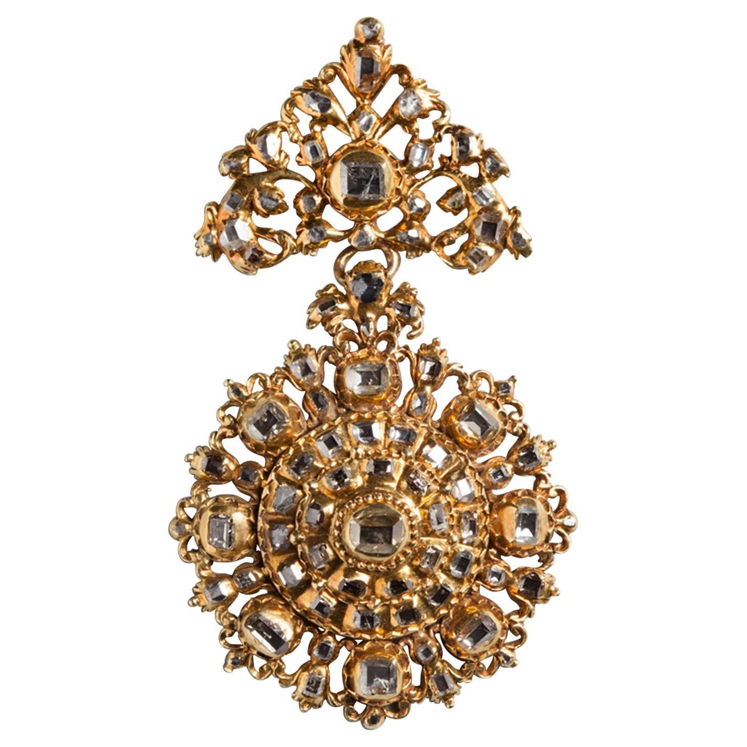 Antique 17th-Century Spanish Diamond Gold Pendant For Sale at 1stdibs