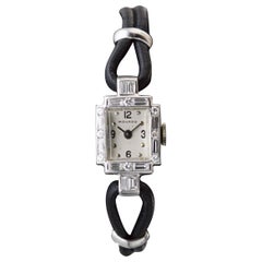 Retro Movado Ladies Platinum Diamond Mid Century Manual Winding Dress Watch