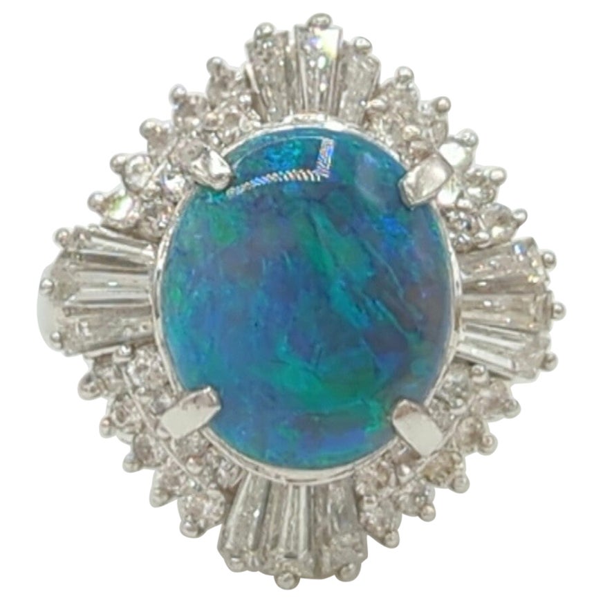 Black Opal and White Diamond Cocktail Ring in Platinum For Sale