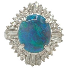 Black Opal and White Diamond Cocktail Ring in Platinum