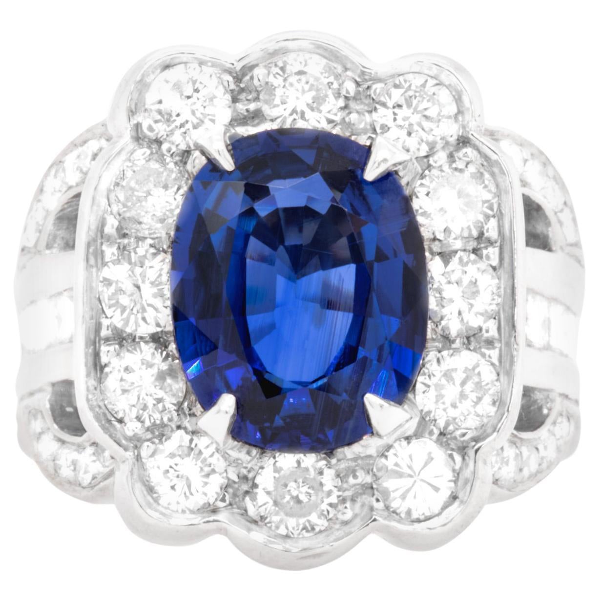 Blue Sapphire Ring 4.19 Carat with Diamonds 2.46 Carats Total 18K Gold For Sale