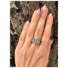 Sylva & Cie. Platinite Black Rose Cut and White Diamond Ring, Size 7