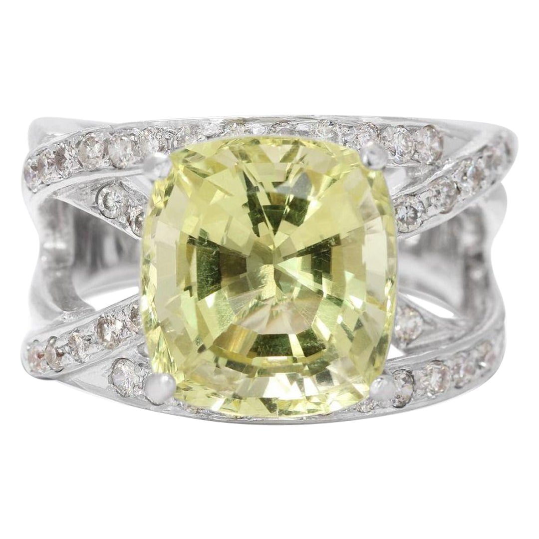 Exquisite 6.00ct Lemon Quartz Ring with Side Diamond For Sale