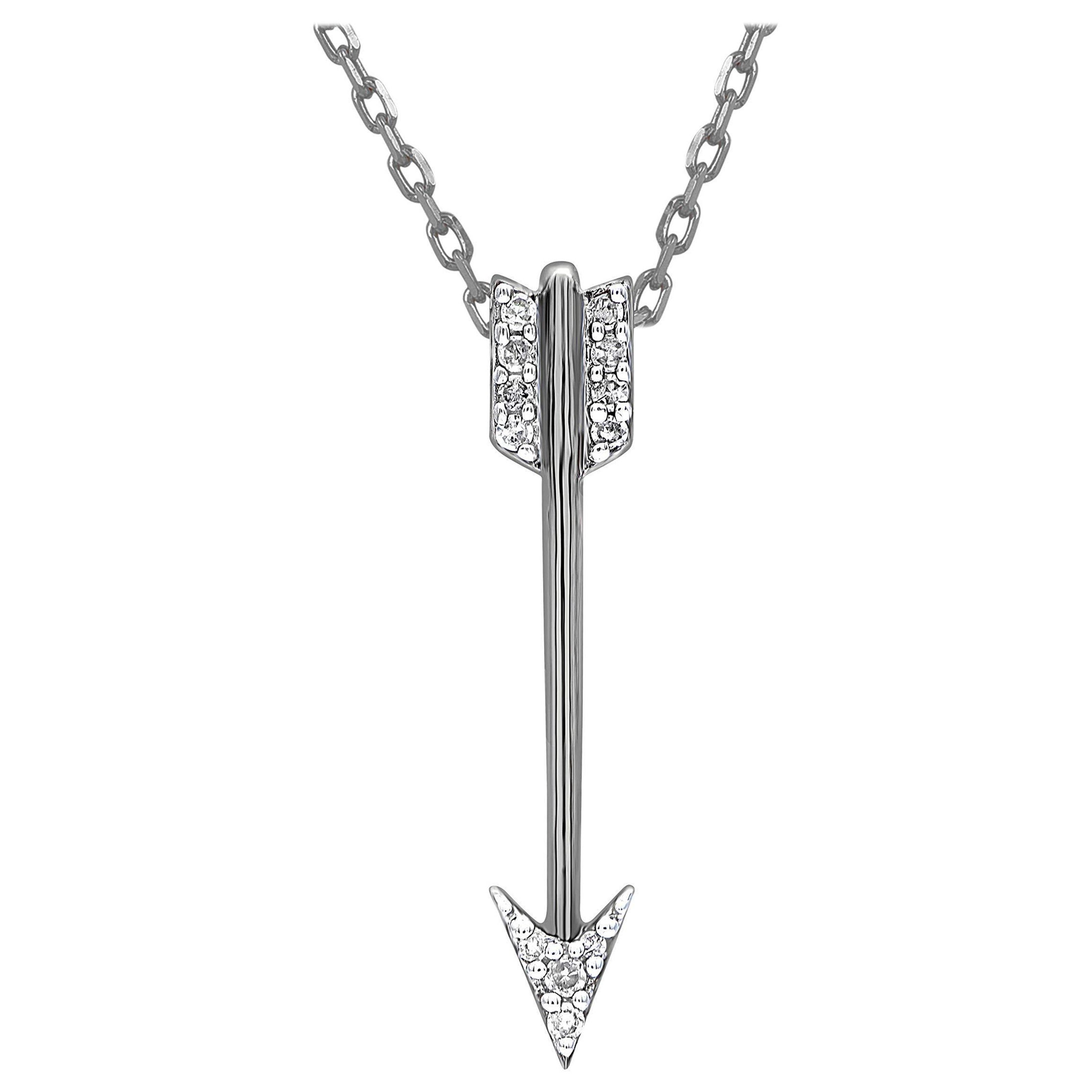 TJD Collier pendentif Arrow en or blanc 14 carats avec diamant naturel de 0,04 carat en vente