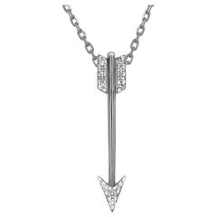 TJD 0.04 Carat Natural Diamond 14 Karat White Gold Arrow Pendant Necklace