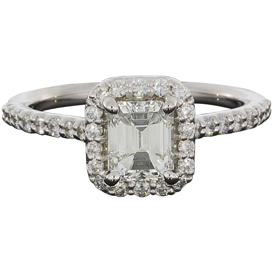 Ritani White Gold 1.43 Carats Emerald Diamond GIA Certified Halo Engagement Ring