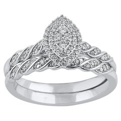 Used TJD 0.25 Carat Natural Round Diamond White Gold Marquise Shape Bridal Ring Set