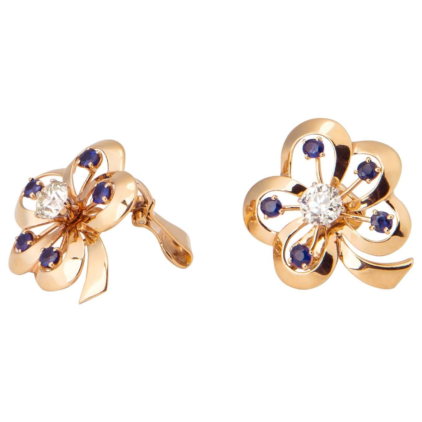 Trabert & Hoeffer Mauboussin Diamond and Sapphire Earrings