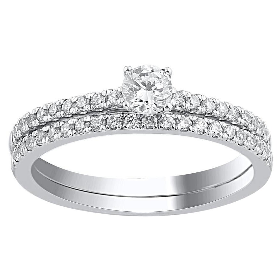TJD 0.50 Carat Brilliant Cut Diamond 14 Karat White Gold Bridal Ring Set