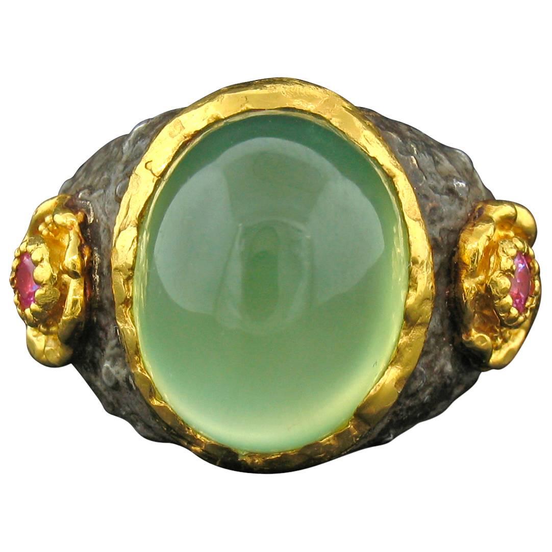 Victor Velyan Prehnite and Pink Sapphire Ring