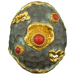 Victor Velyan Coral Ring in Green Patina