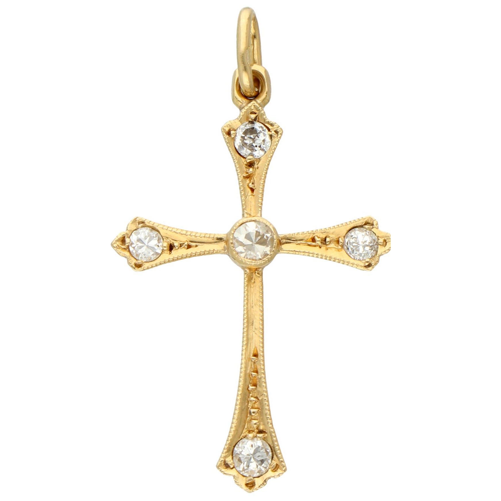 Antique Edwardian Diamond Cross Pendant 18 Yellow Gold For Sale