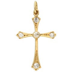 Colgante Cruz Antiguo Edwardian Diamante Oro Amarillo 18