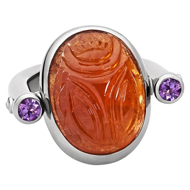 Colleen B. Rosenblat Mandarin Granet Amethysts Scarab Ring 