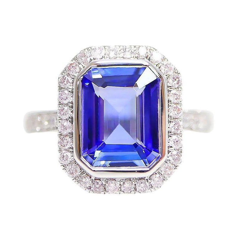 IGI 14K 2.50 ct Tanzanite&Pink Diamond Antique Art Deco Engagement Ring