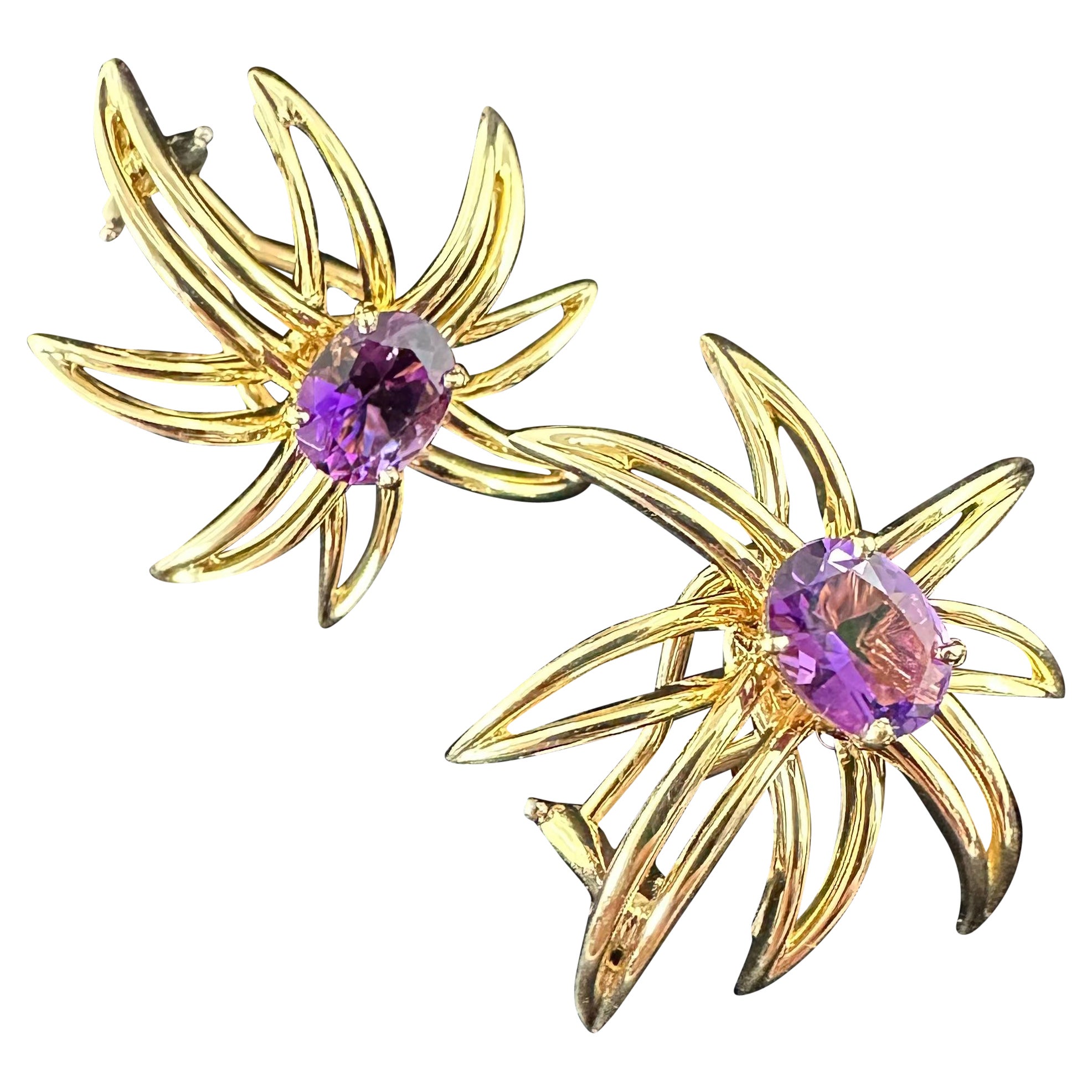 Tiffany & Co. Feuerwerk-Ohrringe Amethyst und 18k Gelbgold  im Angebot