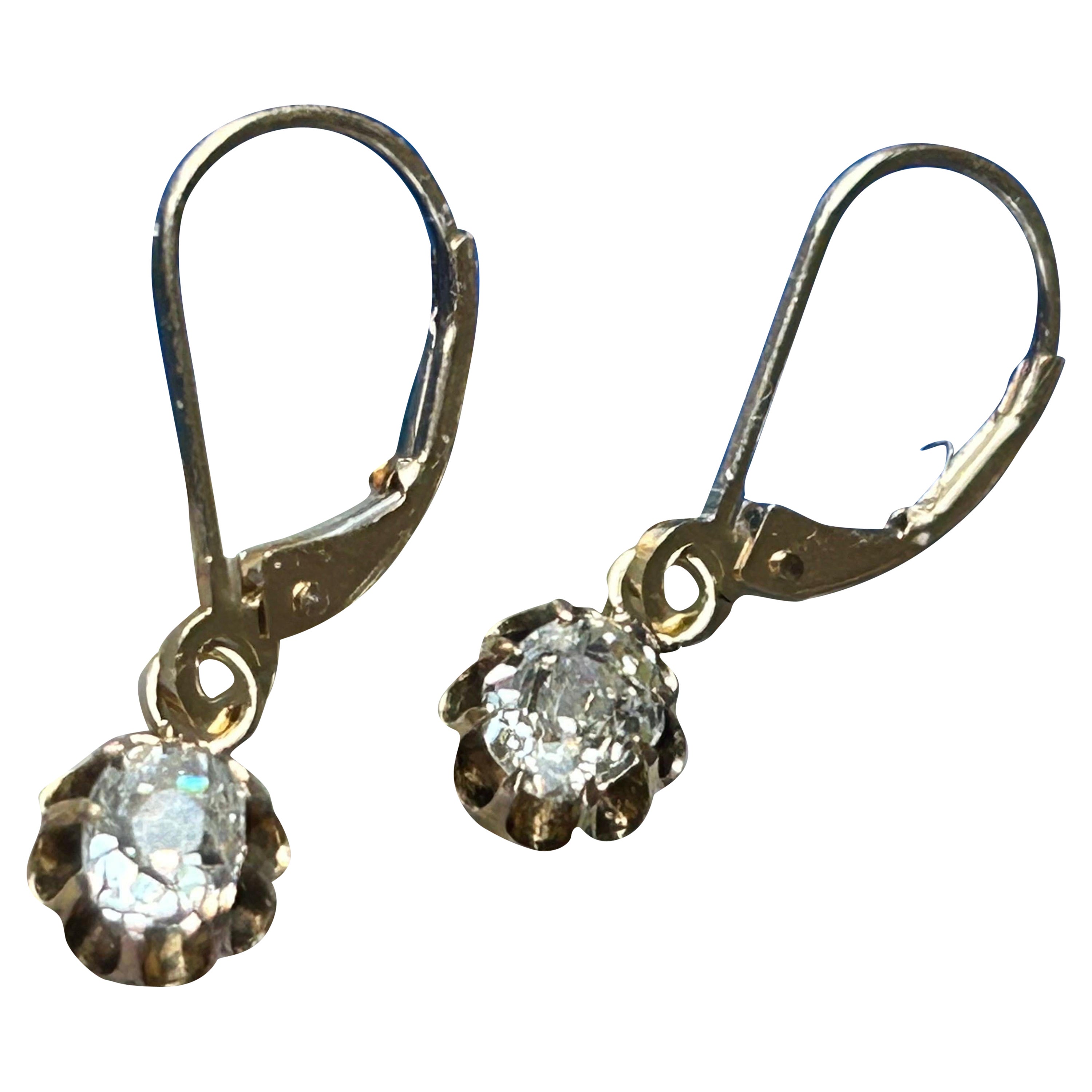 Antique Victorian Old Mine Cut Diamond Dangle Earrings
