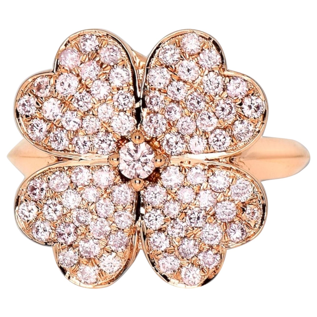 IGI 14K 0.98 ct Natural Pink Diamonds Lucky Clover Antique Design Ring For Sale