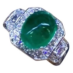 Smeraldo dello Zambia certificato AIG da 4,70 carati  Anello Art Deco in oro 18 carati con 1,10 carati di diamanti