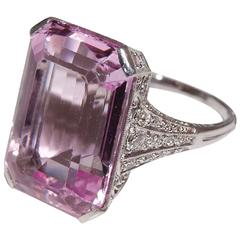 Art Deco French Morganite Diamond Platinum Ring. 1
