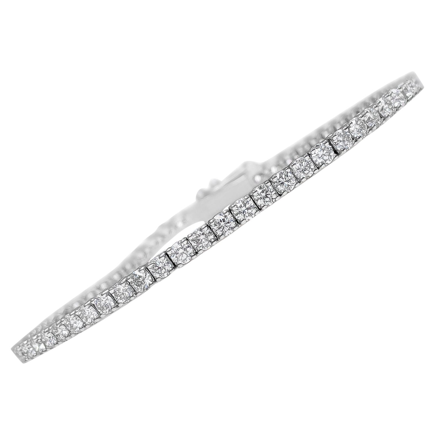 PAS DE RÉSERVE ! E-G VVS 3,87 carats diamant Tennis Riviera 14 carats Bracelet en or blanc
