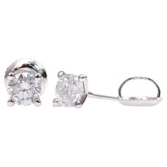 NO RESERVE! 0.82 Carat Diamond - 14 kt. White gold - Earrings