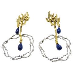 1970s Chaumet Lapis Lazuli Yellow and Grey Gold Ear Clips.