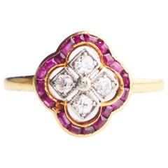 1905 Used Ring Ruby Diamonds solid 18K Gold Platinum ØUS 8.7.5 / 3 gr