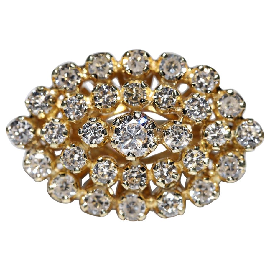Vintage Circa 1980er Jahre 14k Gold Natürlicher Diamant Dekorierter Cocktail-Ring