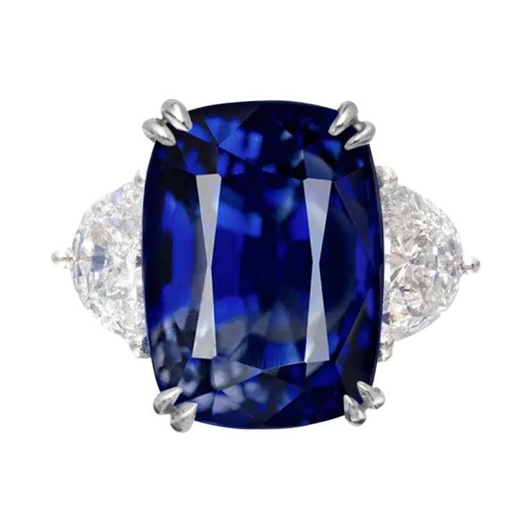 Bague certifiée GIA 11 carats Ceylan bleu coussin sans chaleur Saphir bleu Vivid