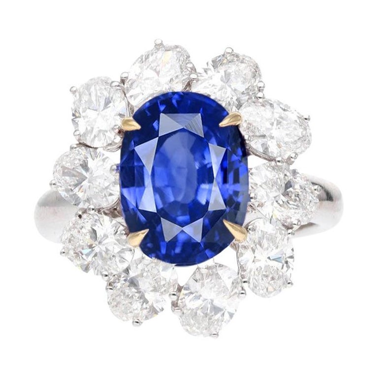 GIA Certified 3 Carat No Heat Royal Blue Kashmir Cushion Sapphire Ring For Sale