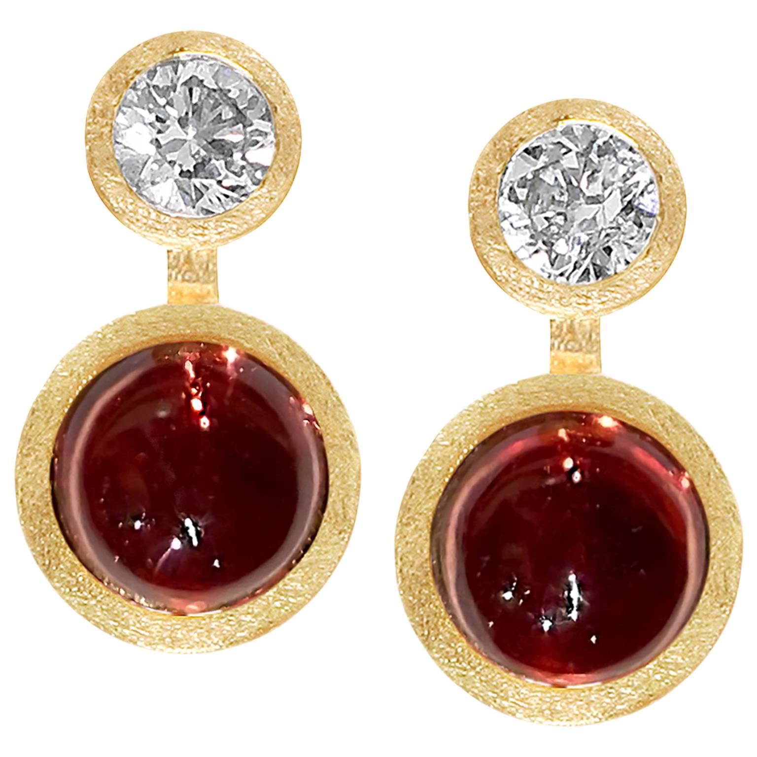 Shimell and Madden Glowing Garnet White Diamond Handmade Nova Stud Earrings