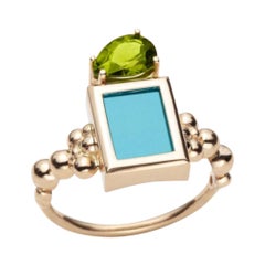 Vintage Turquoise and Peridot Ring in 14K yellow Gold, by SERAFINO