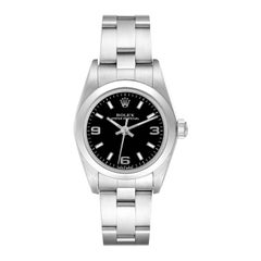 Rolex Oyster Perpetual Nondate Black Dial Steel Ladies Watch 76080 Box Papers