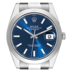 Rolex Datejust 41 Blue Dial Smooth Bezel Steel Mens Watch 126300