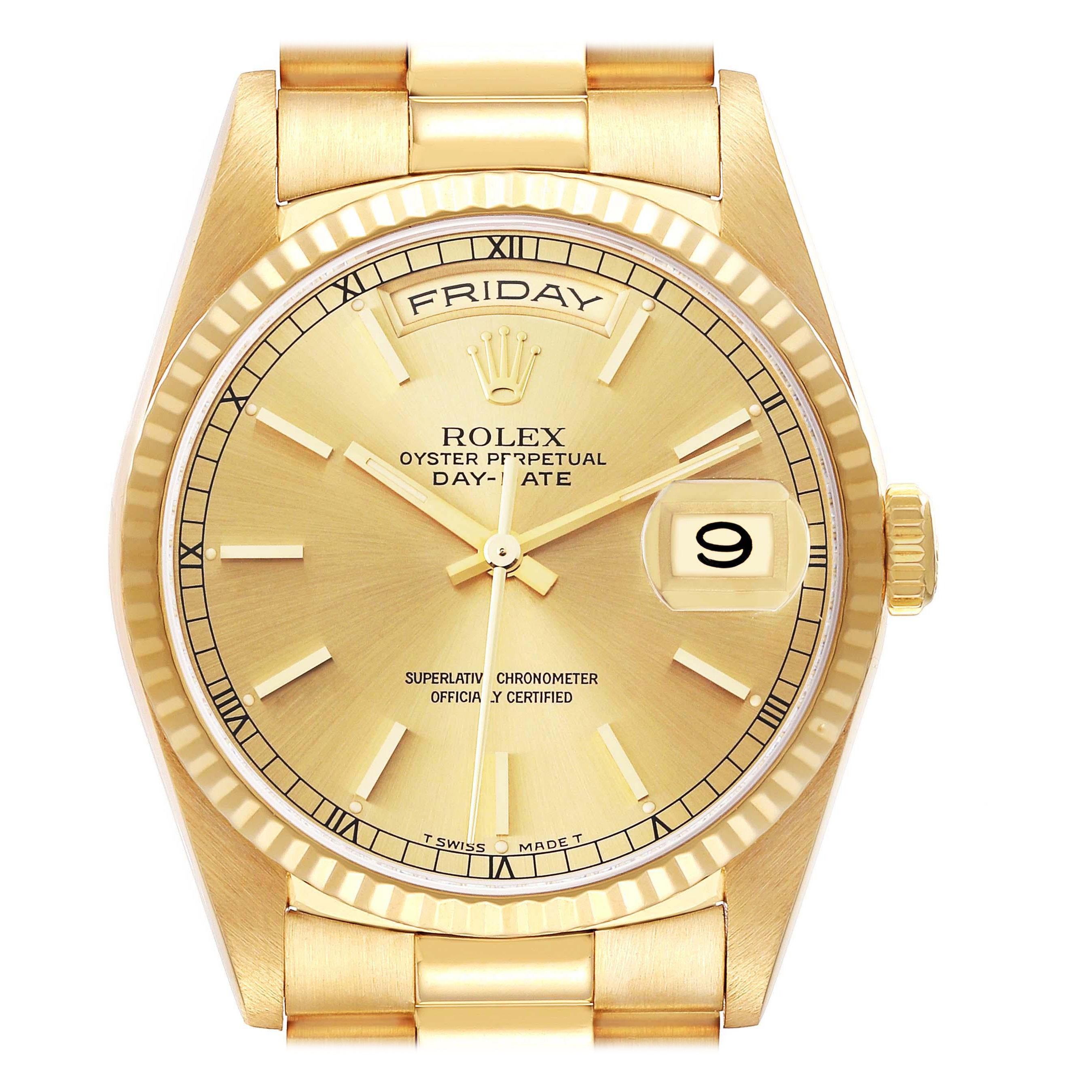 Rolex President Day-Date Yellow Gold Champagne Mens Watch 18238