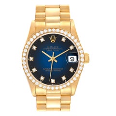 Rolex President Datejust Midsize Yellow Gold Diamond Ladies Watch 68288 Papers