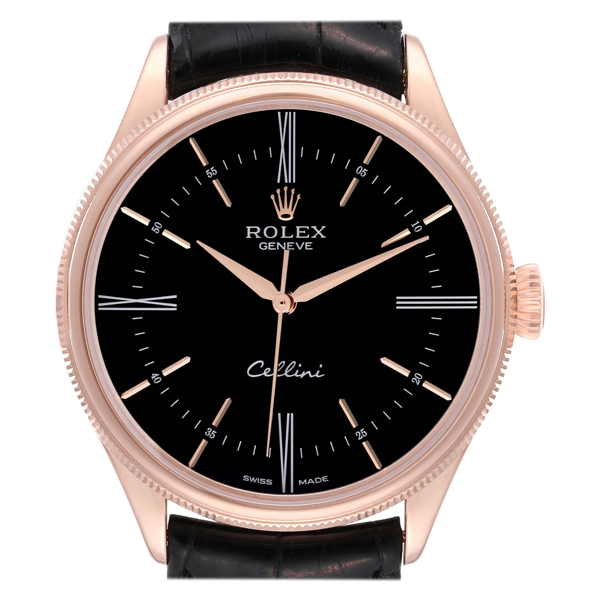 Rolex Cellini Time Roségold Schwarzes Zifferblatt Herrenuhr 50505 Karte