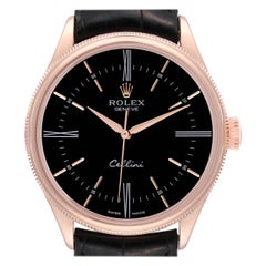 Rolex Cellini Time Rose Gold Black Dial Mens Watch 50505 Card