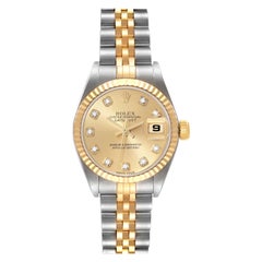Rolex Montre Datejust en acier et or jaune avec cadran champagne et diamants, pour femmes 79173