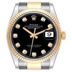 Rolex Datejust Steel Yellow Gold Black Diamond Dial Mens Watch 126233 Box Card