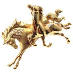 Diamond Horse Yellow Gold Pin Brooch Pendant