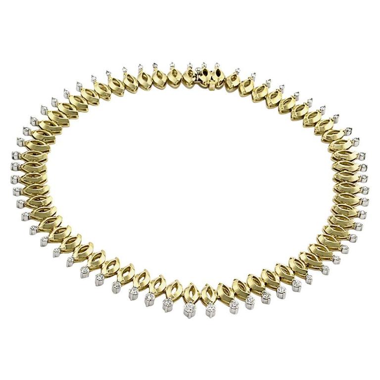 Navette Link Diamond Drop Platinum and Gold Necklace at 1stDibs