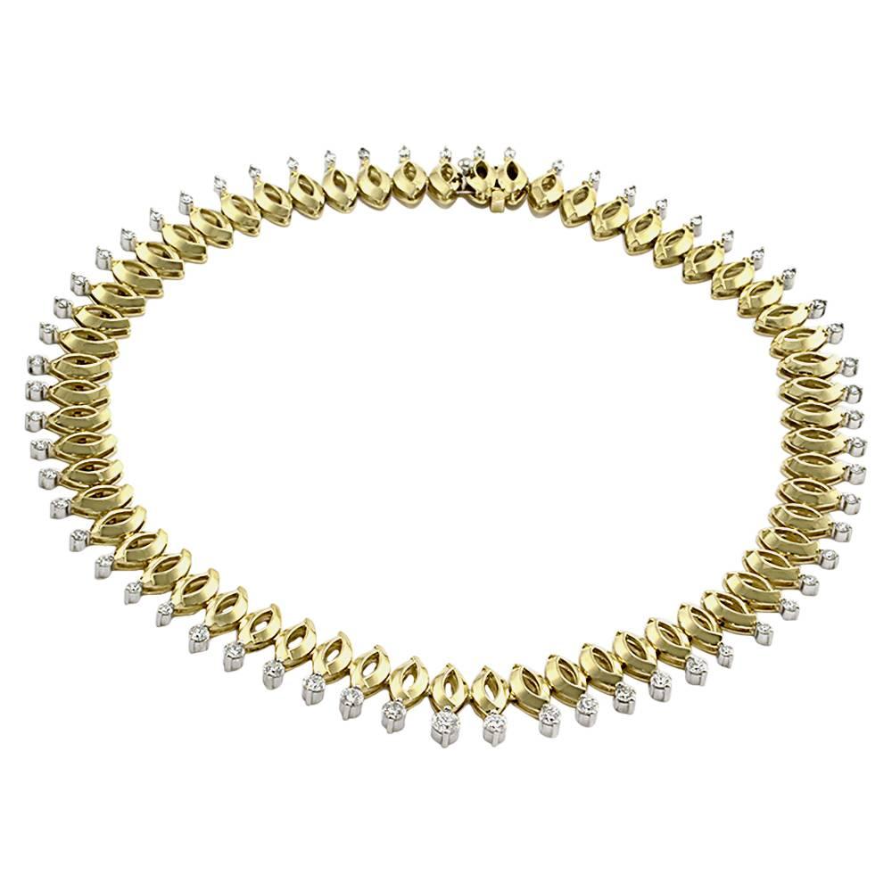 Navette Link Diamond Drop Platinum and Gold Necklace