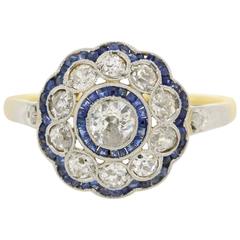 Antique Diamond, Sapphire, Platinum and Gold Cluster Ring