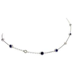 Micha Sapphires Round Diamonds Gold 22 Inch Chain Necklace