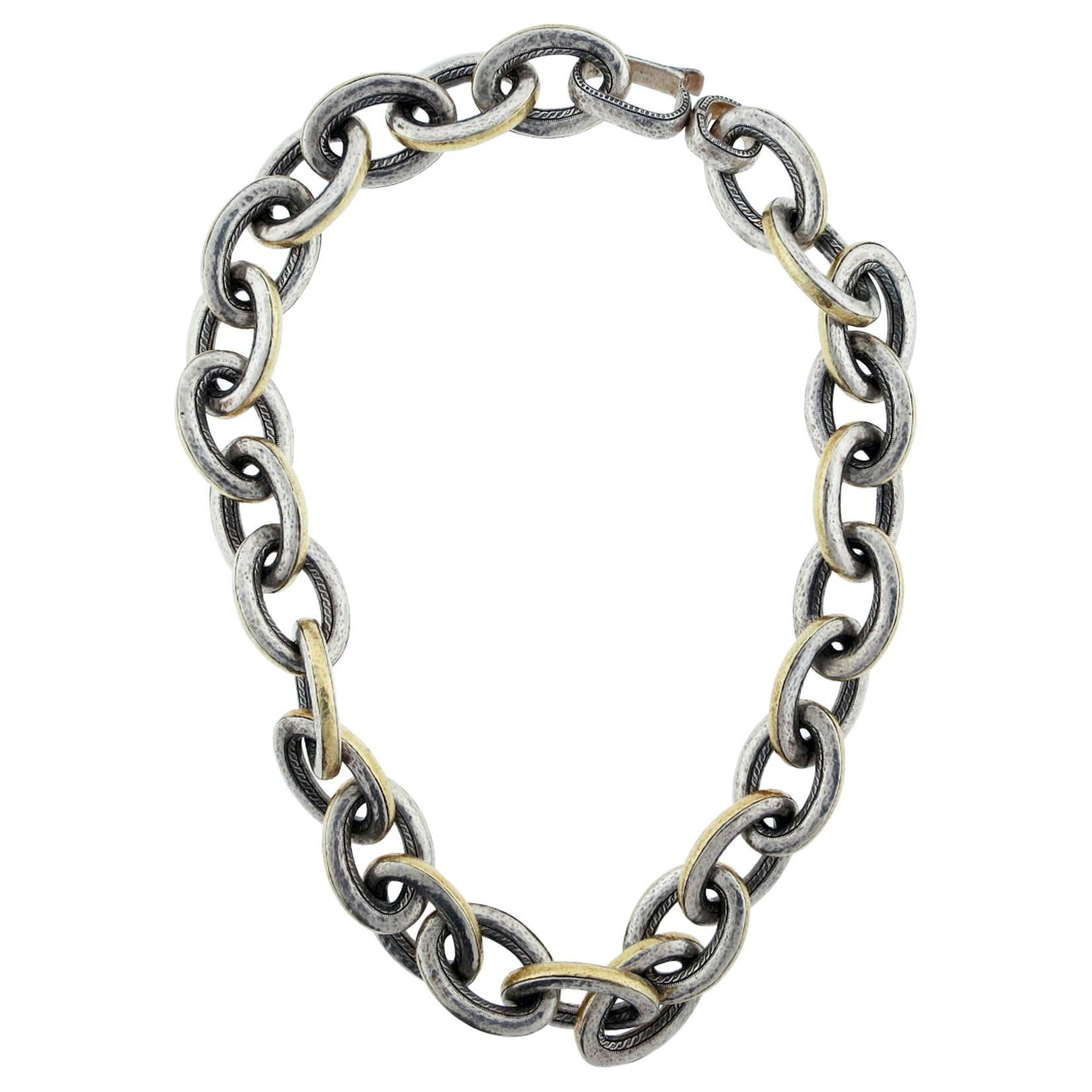 Powerful Gurhan Sterling and Gold Link Necklace For Sale