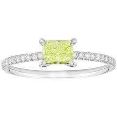 Marisa Perry Micro Pave Fancy Vivid Yellow Green Radiant Diamond Engagement Ring