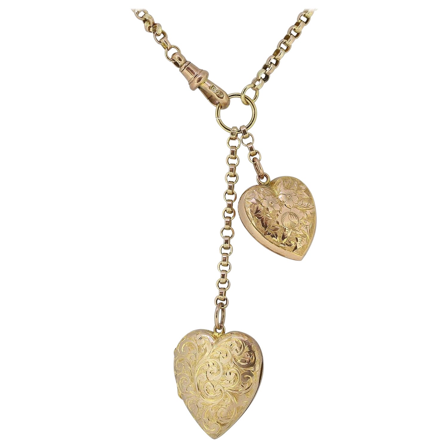 Vintage Double Heart Charm Necklace For Sale