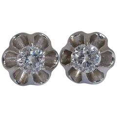 Vintage 0.50 Carat Buttercup Diamond Platinum Stud Earrings